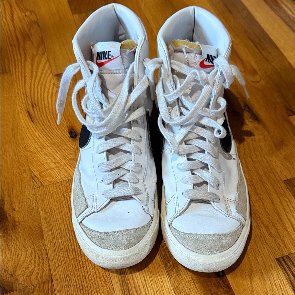 Nike White and Black High-Tops with Gray Accents
